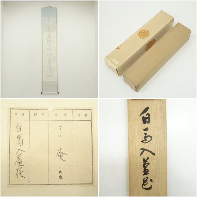 大徳寺 橘宗義（了庵）筆 「白馬入蘆花」一行書 肉筆紙本掛軸（共箱