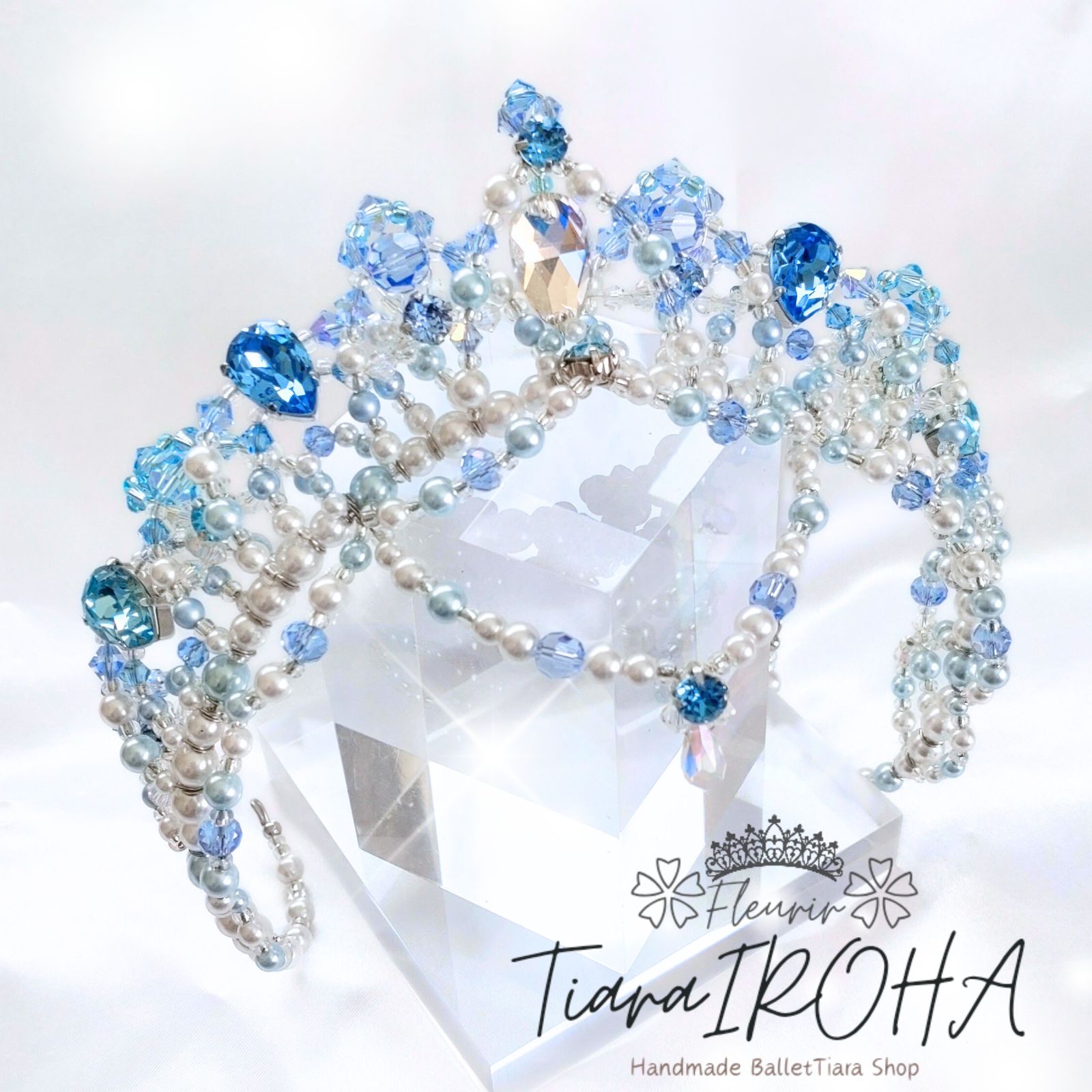 バレエ ティアラ シルバー ブルー 大人用 コーム付