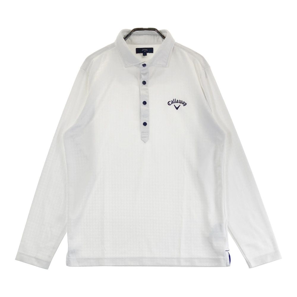 【未使用に近い】アールエルエックスゴルフ　即完軽量千鳥柄ポロシャツ長袖　海外S サイズ：L CALLAWAY キャロウェイ 長袖ポロシャツ 千鳥柄 ホワイト系