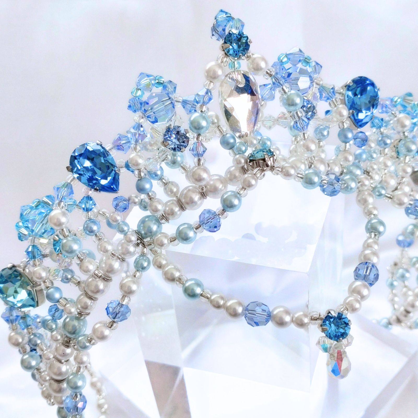 バレエ ティアラ シルバー ブルー 大人用 コーム付