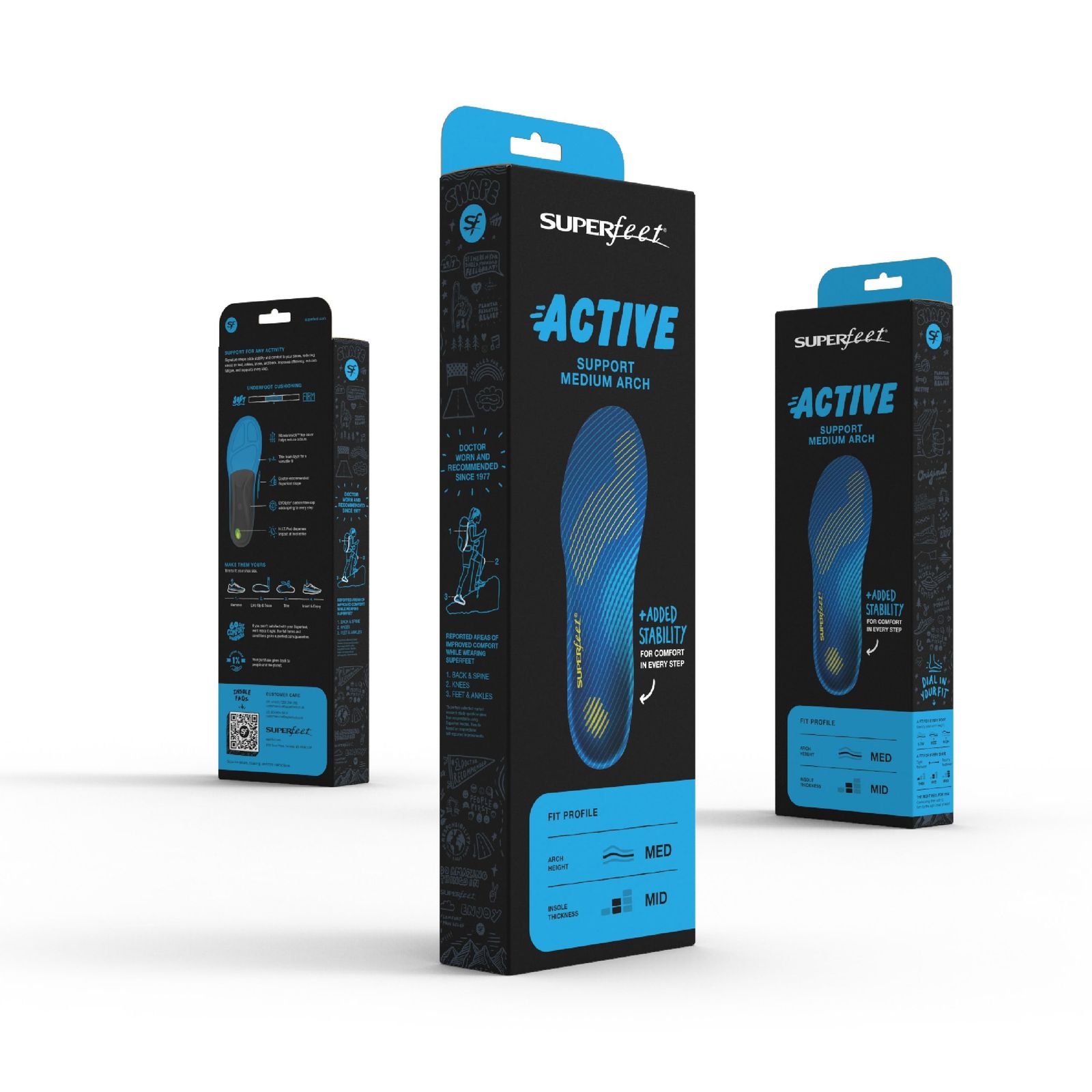 Superfeet インソール Active Support Medium Arch ブルー B 21-23 cm