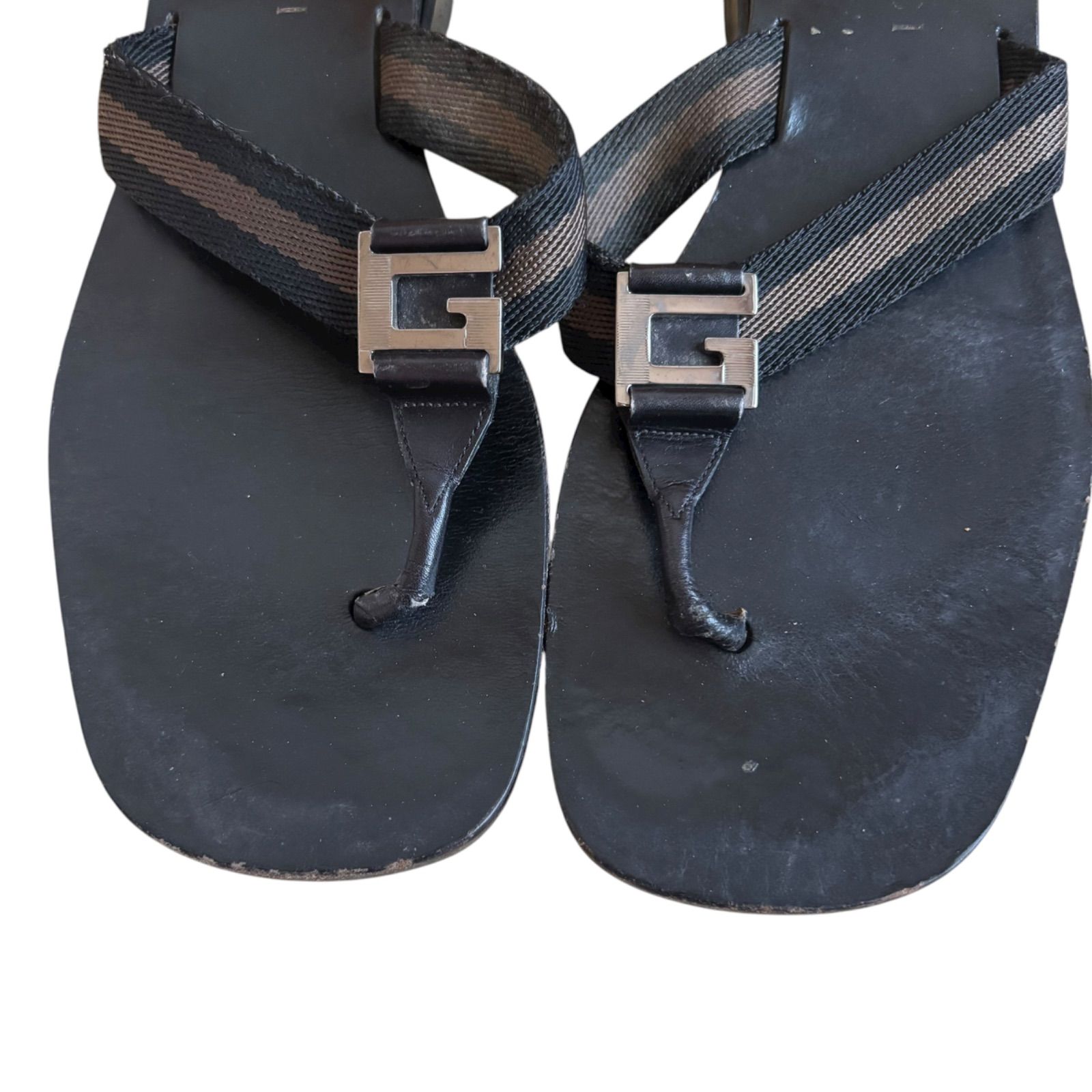 RE244 GUCCI グッチ サンダル レザー Gロゴ トング ブラック イタリア製 メンズ 35 1 2サイズ