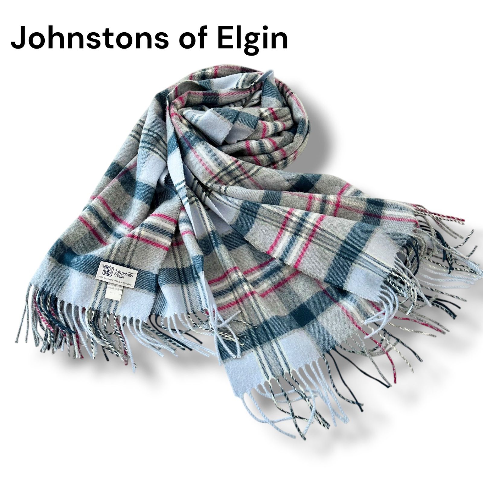 ジョンストンズオブエルガン カシミヤ 大判ストール scott weathered スコットウェザード チェック スコットランド製