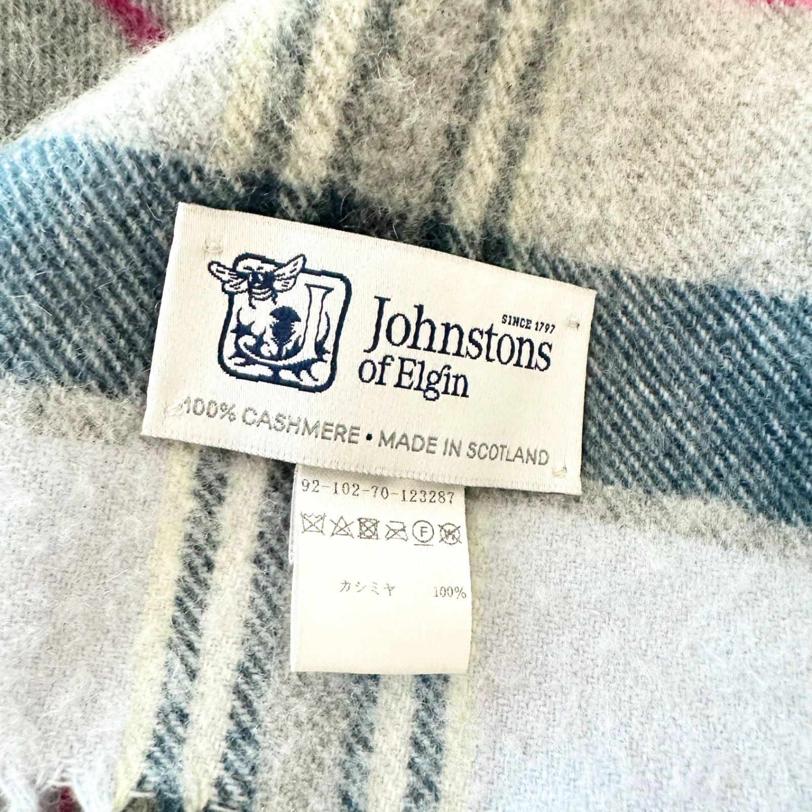 ジョンストンズオブエルガン カシミヤ 大判ストール scott weathered スコットウェザード チェック スコットランド製