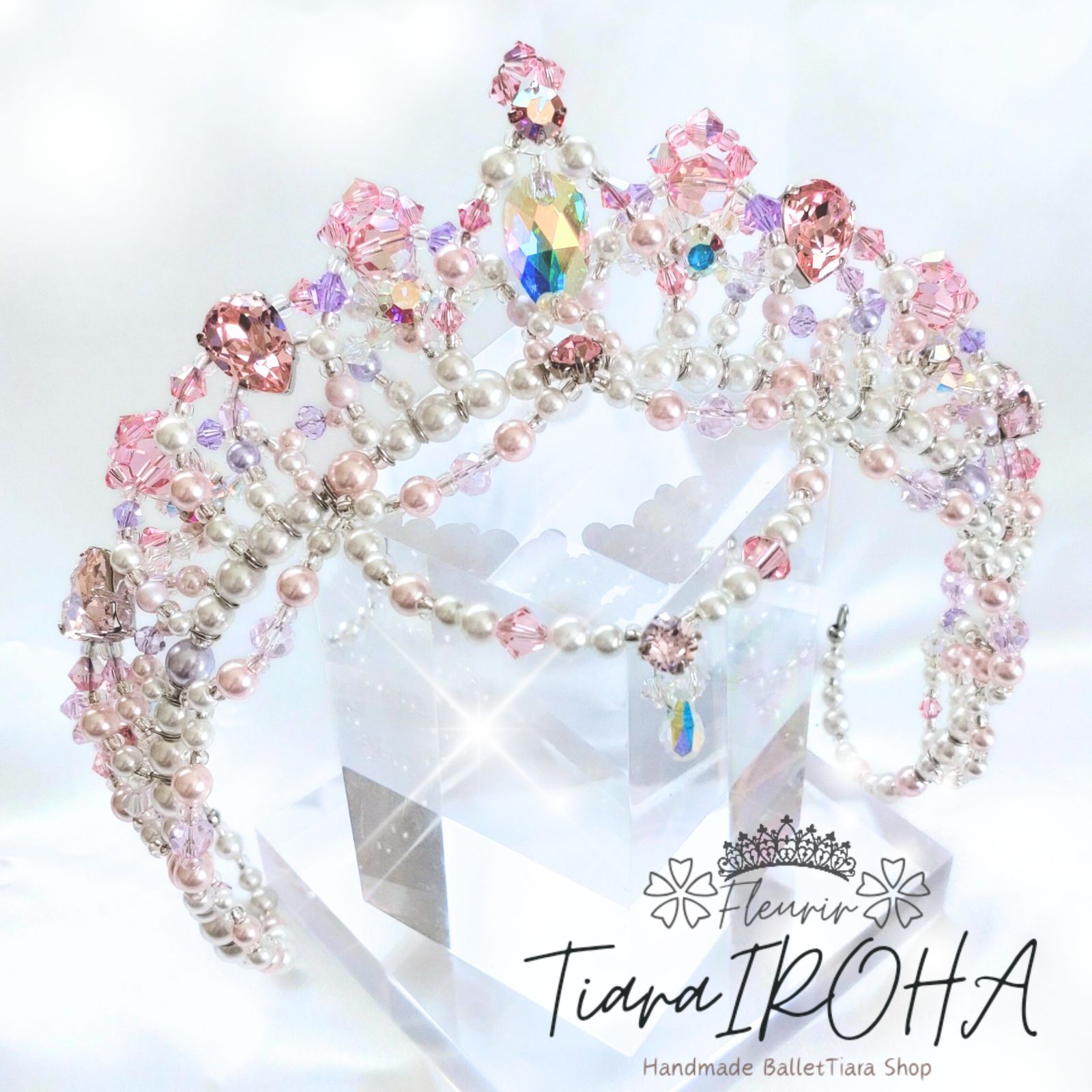 バレエ ティアラ シルバー ライトピンク 大人用 コーム付