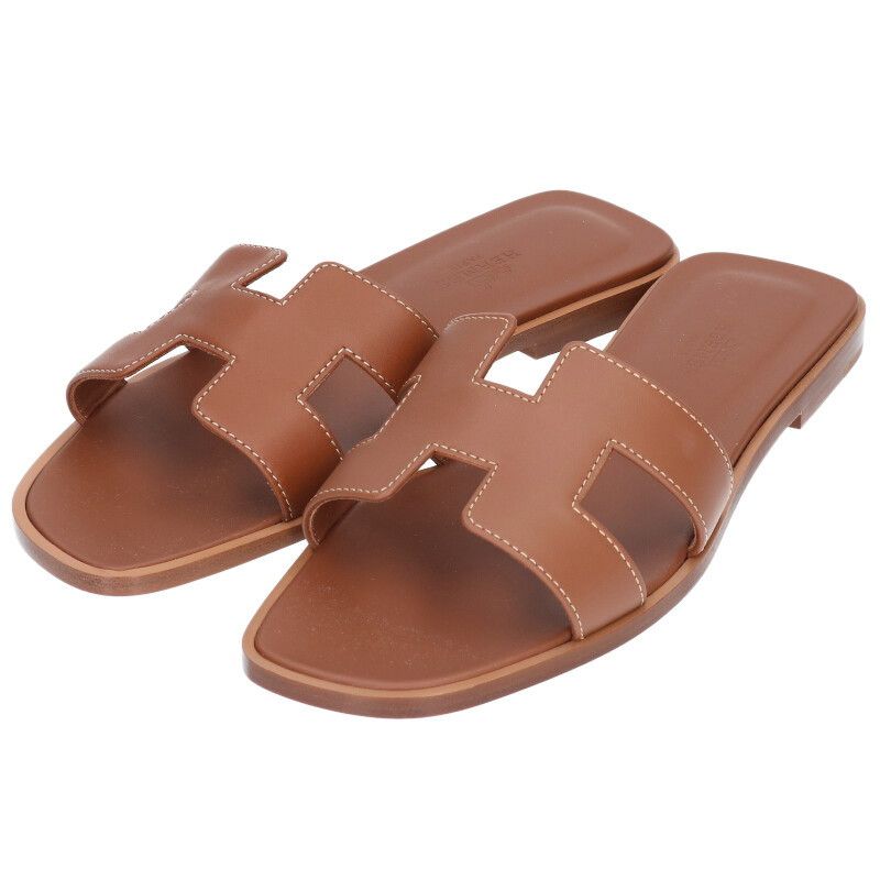 【レアサイズ】エルメス オラン フラットサンダル レザー H型 エルメス オラン Hモチーフフラットレザーサンダル レディース 36