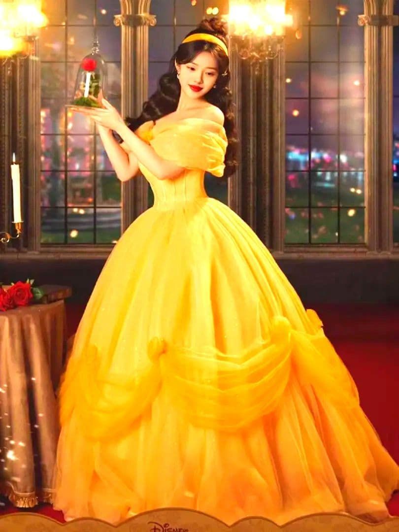 ️おとぎ話の姫のように輝く キレイめイエロープリンセスドレス