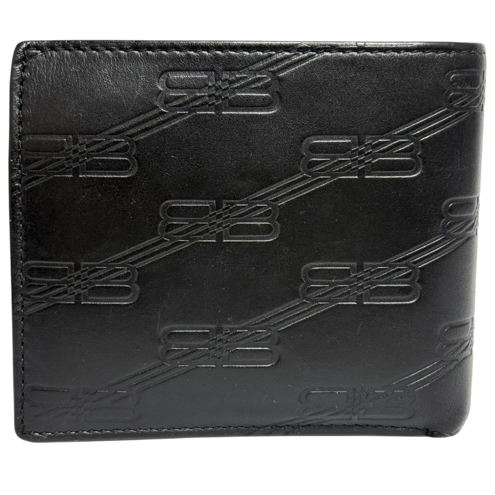 バレンシアガ メンズ エンボス モノグラム 2つ折り 財布 レザー 黒