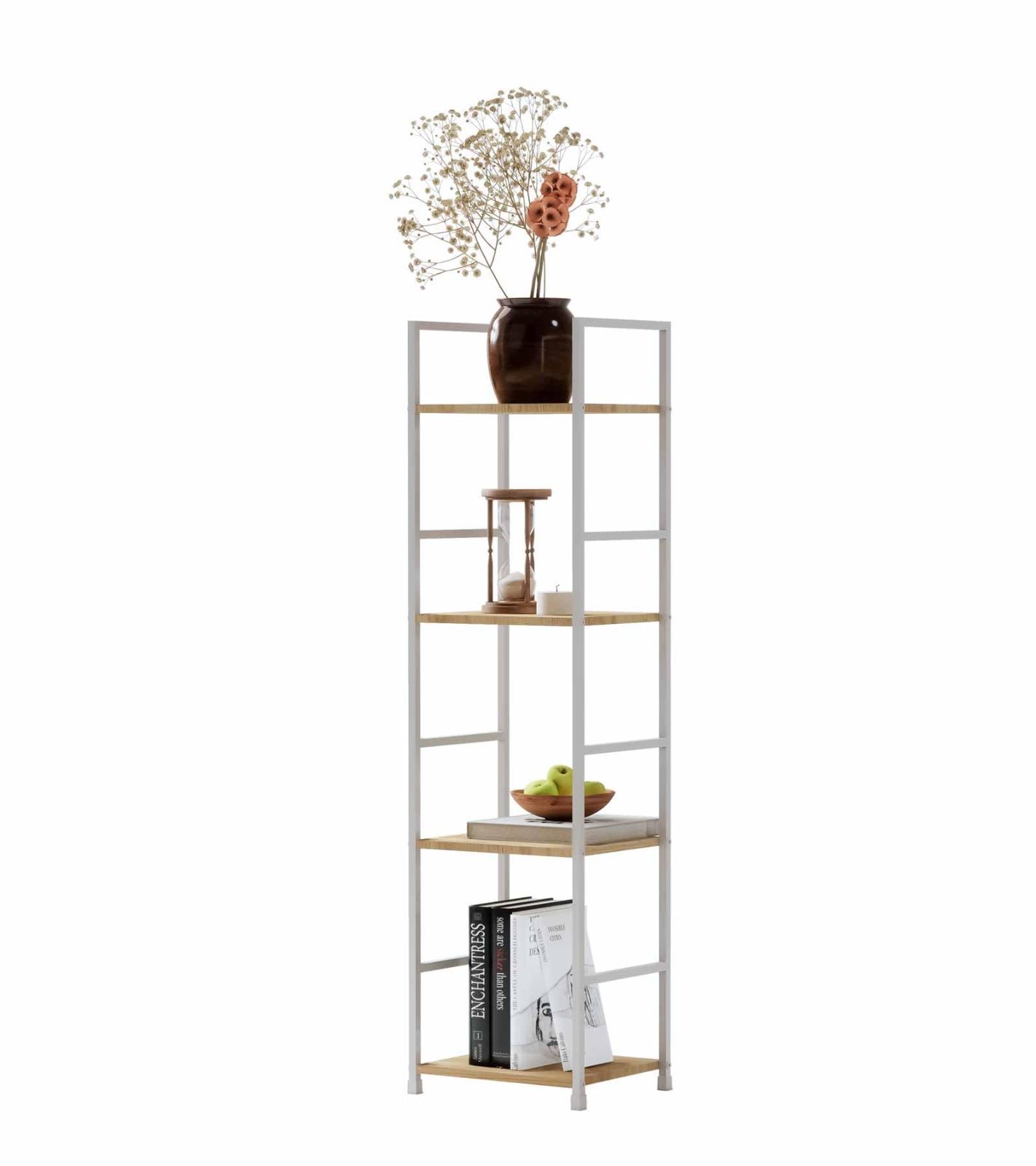 【新着商品】オープンシェルフ ラック スリム 4段 幅30 ホワイト 収納 棚 すき間 飾り棚 コーナーラック 組立簡単 本棚 ディスプレイ 陳列 展示 スチールシェルフ フリーラック シンプル モダン 花台