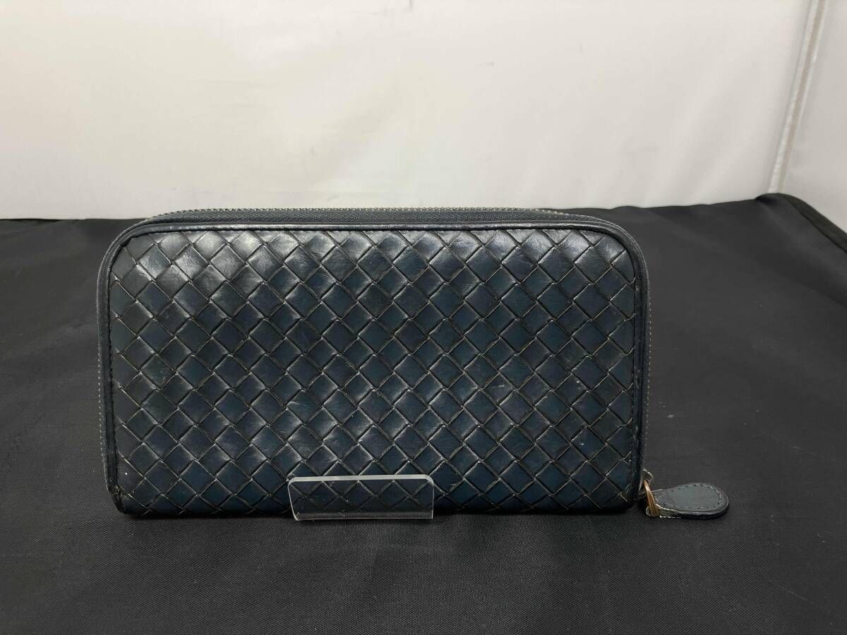 BOTTEGA VENETA ボッテガヴェネタ イントレチャート 長財布 ラウンドファスナー ロングウォレット メンズ ネイビー系 紺系