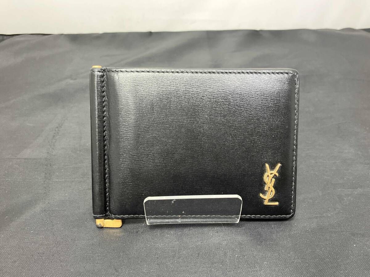 YVES SAINT LAURENT イヴ サンローラン マネークリップ カサンドラ 二つ折り 札入れ メンズ ブラック系 黒系