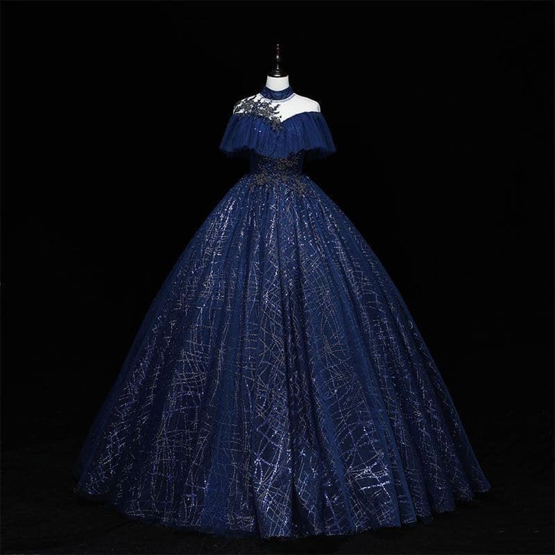 ️深い夜空の輝きを纏う幻想的ネイビーオフショルダードレス