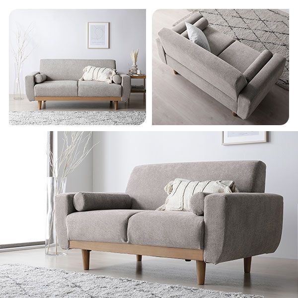 ♪2.5人掛 ファブリックソファ カラー グレージュ カバー付 幅155cm ソファ グレージュ 天然木 木脚 着脱可 肘掛け 洗える カバー付 ローソファ 広い