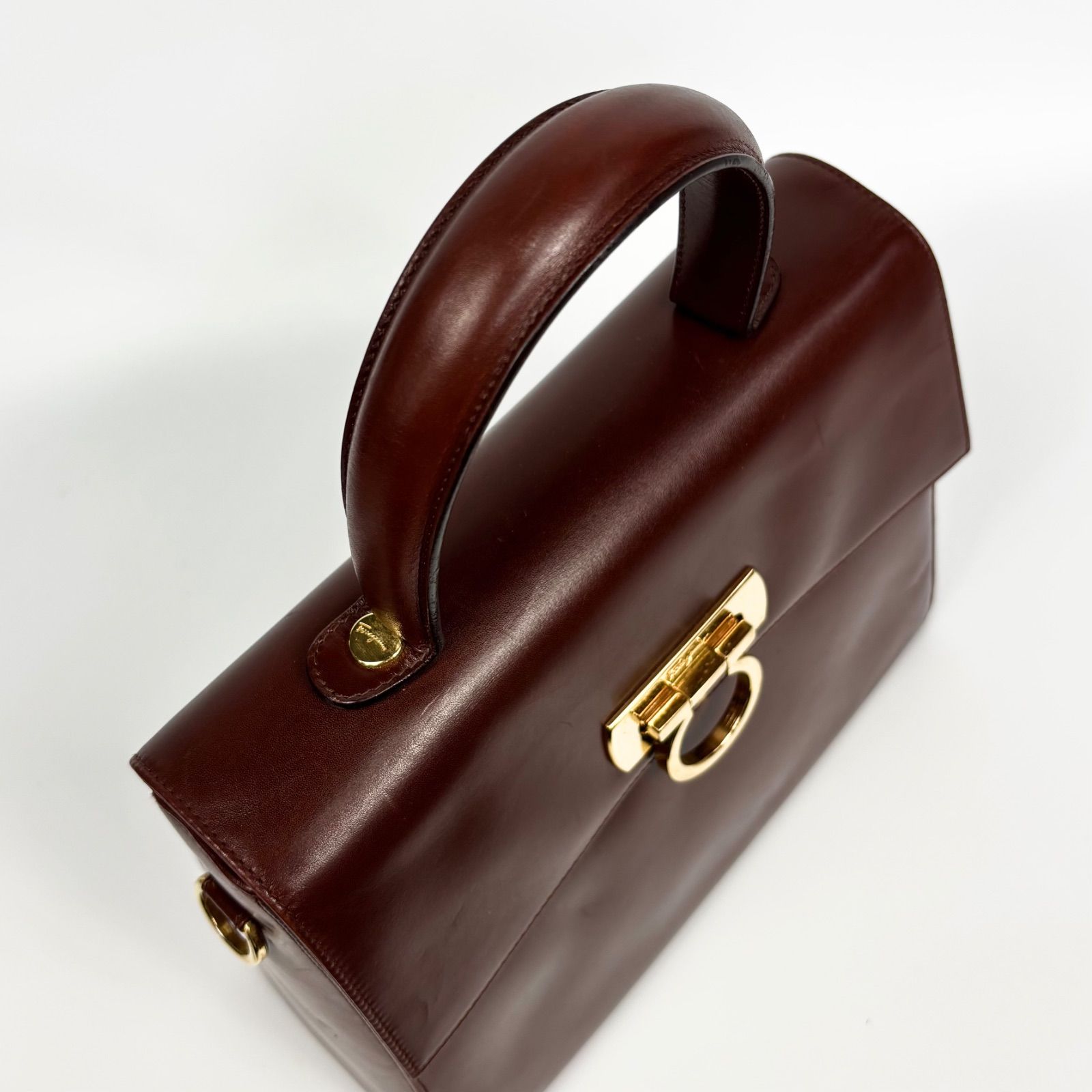 Salvatore Ferragamo ダークブラウン ハンドバッグ Salvatore Ferragamo サルヴァトーレフェラガモ トップハンドル