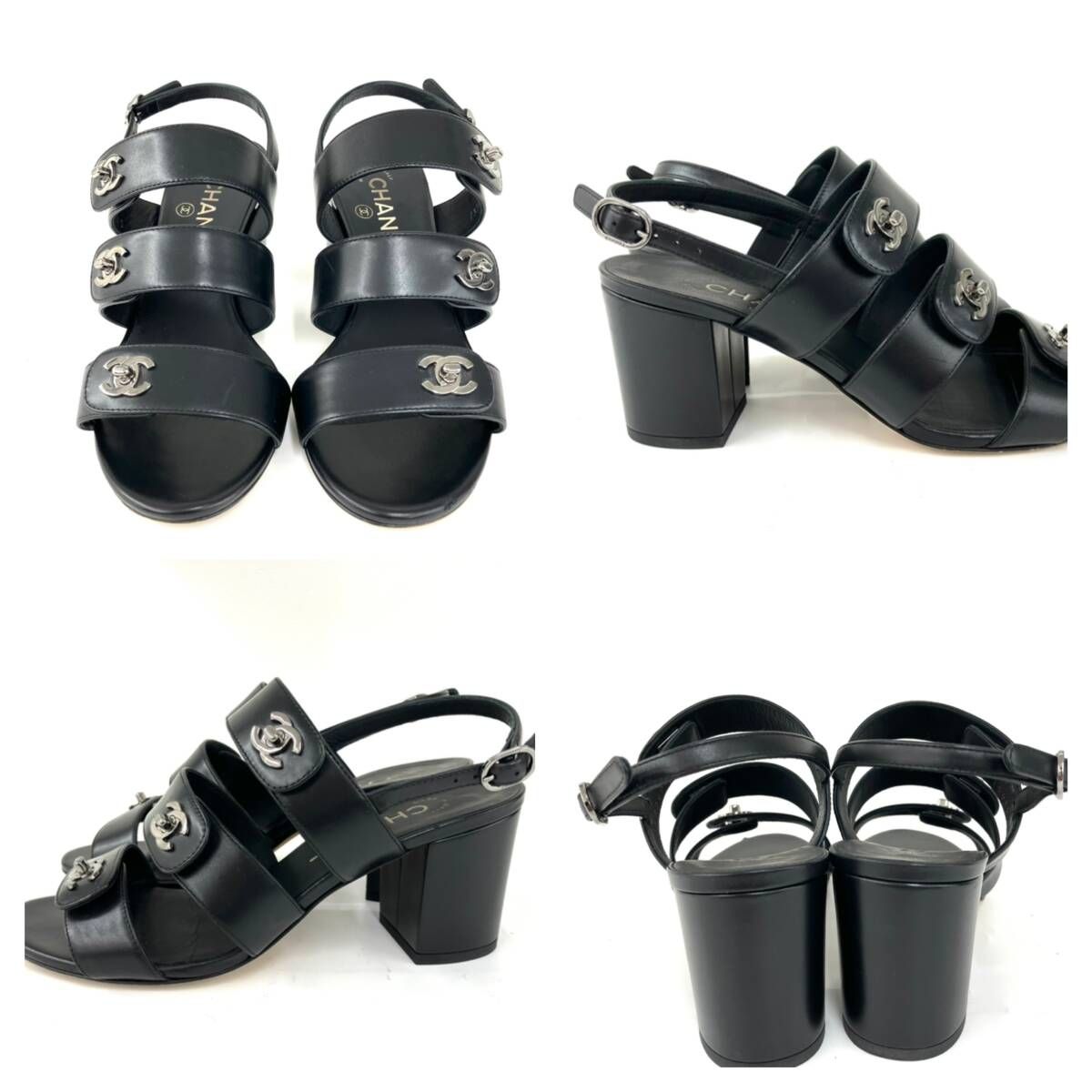 CHANEL シャネル サンダル カーフスキン ターンロック 黒 ブラック