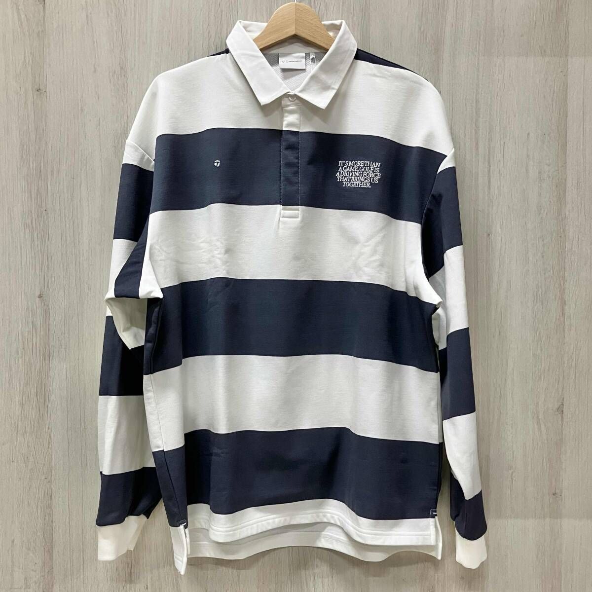 TaylorMade テーラーメイド TM×UAゴルフウェア ラガーシャツ 長袖 XOサイズ XLサイズ ボーダー柄 ネイビー ホワイト UN718