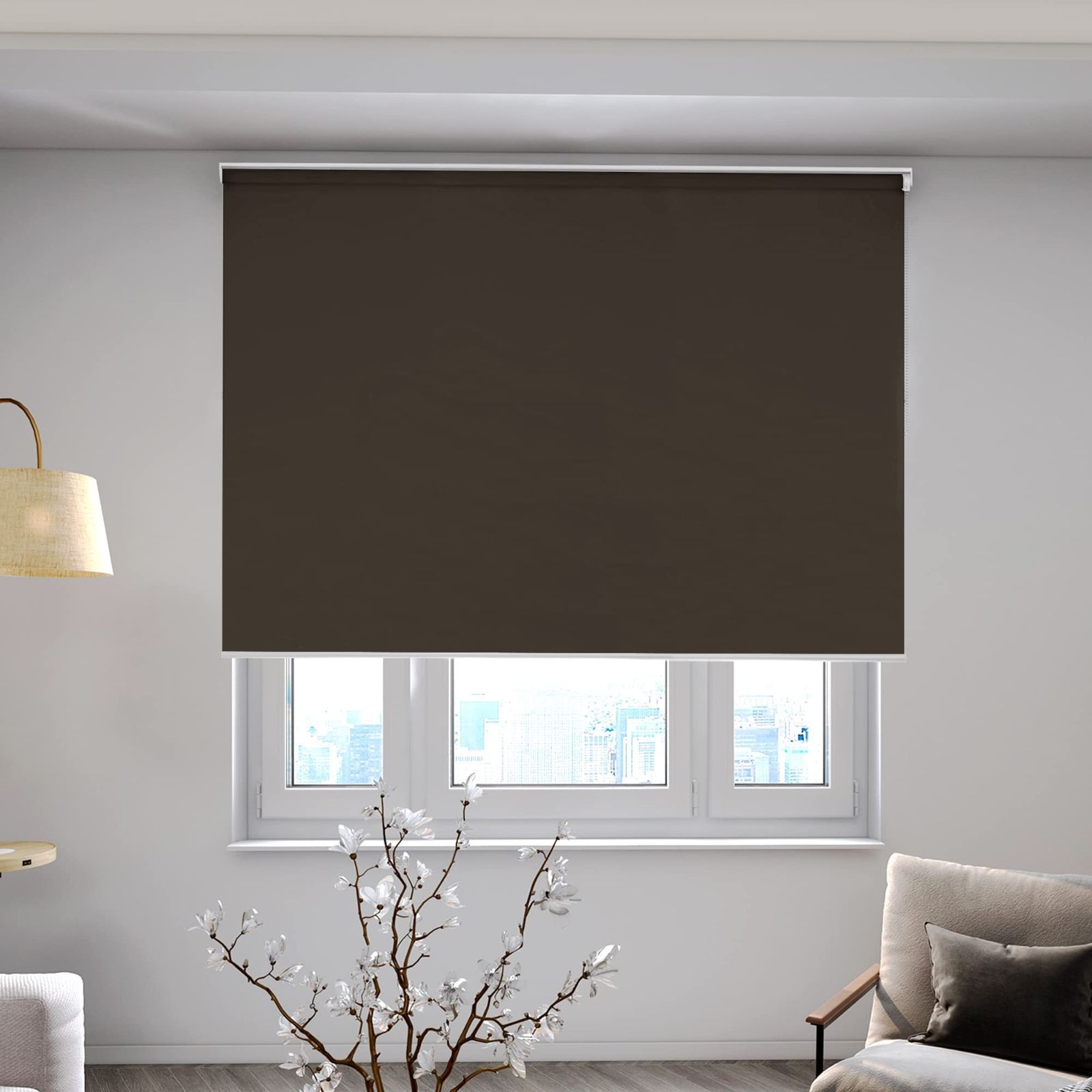 在庫処分 Deconovo ロールスクリーン ロールカーテン 幅160cm 丈220cm ブラウン 1級遮光 断熱 遮熱 防寒 防音 UVカット 表裏同色