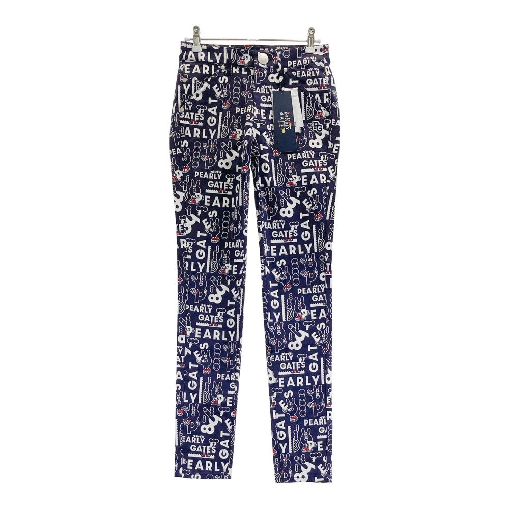 サイズ 0 PEARLY GATES パーリーゲイツ 055-2231020 ストレッチパンツ ロゴ 総柄 ネイビー系 240101551808 ゴルフウェア レディース ストスト
