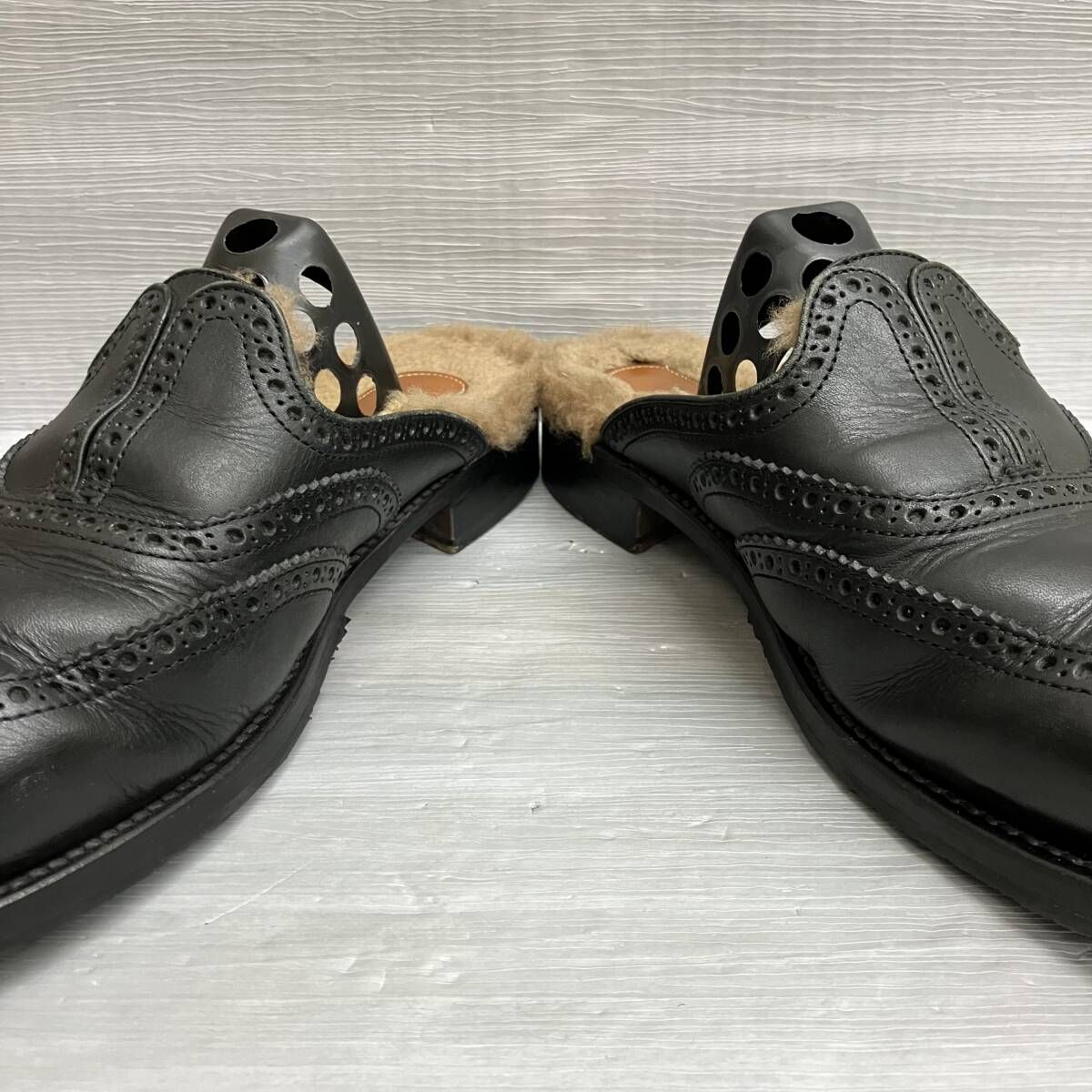  ウノピゥウノウグァーレトレ レザー ウイングチップ ファー サンダル ブラック 43インチ 28 5 cm サンダル サンダル