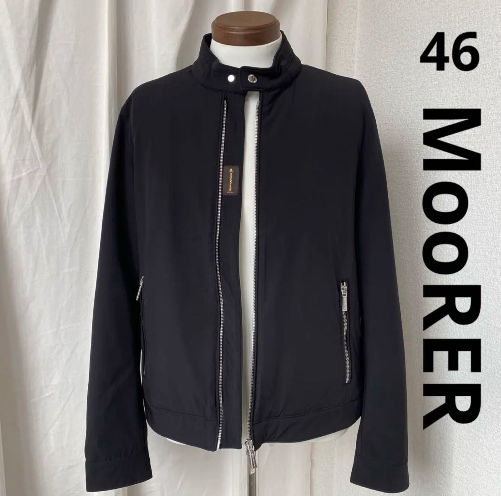 ムーレー MOORER VANGI-KN 46 ナイロン シングルライダースジャケット 黒