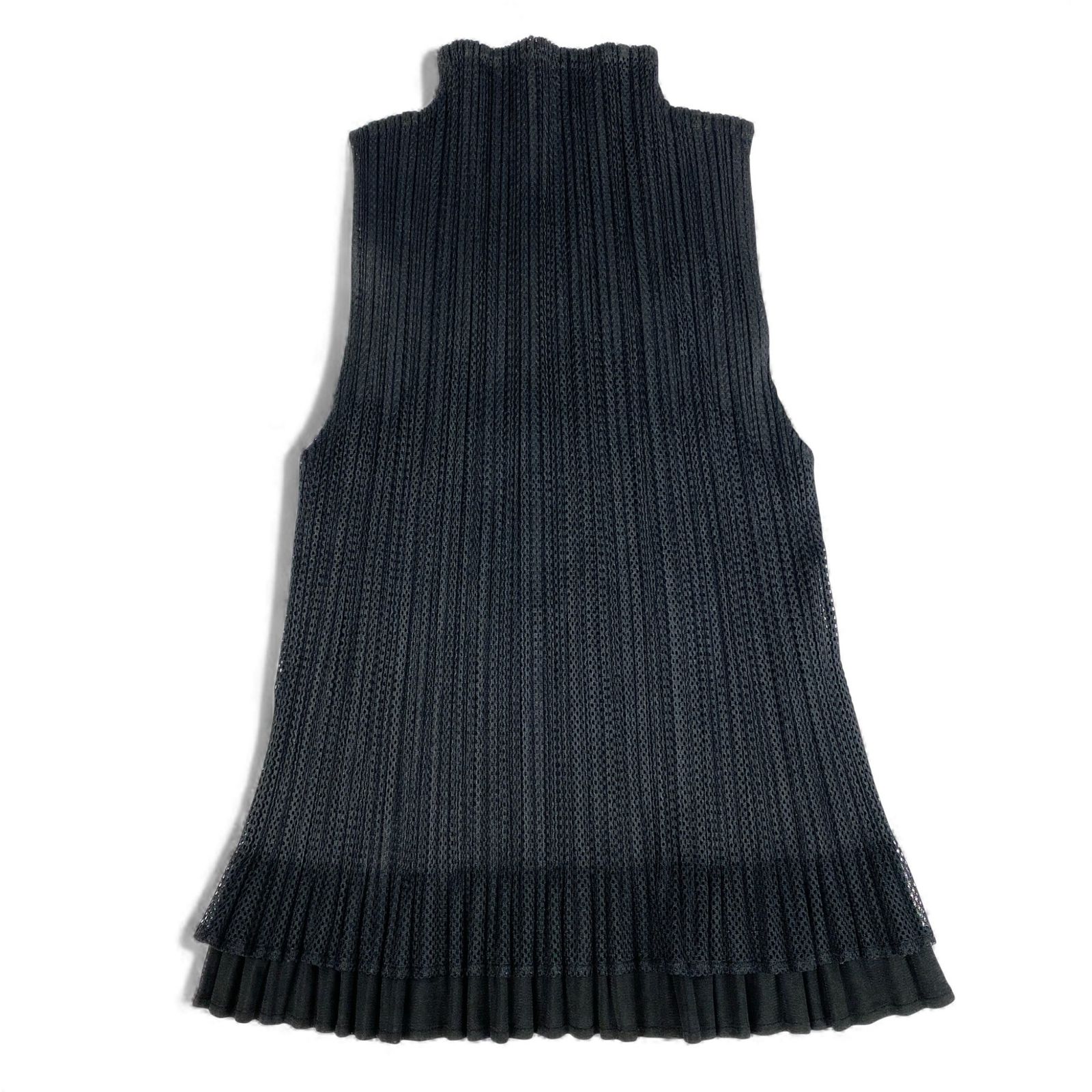 29 k 6 PLEATS PLEASE プリーツプリーズ 二重構造 メッシュ ノースリーブトップ PP 14-JK 672 3 ブラック ISSEY MIYAKE イッセイミヤケ タンクトップt 18 r