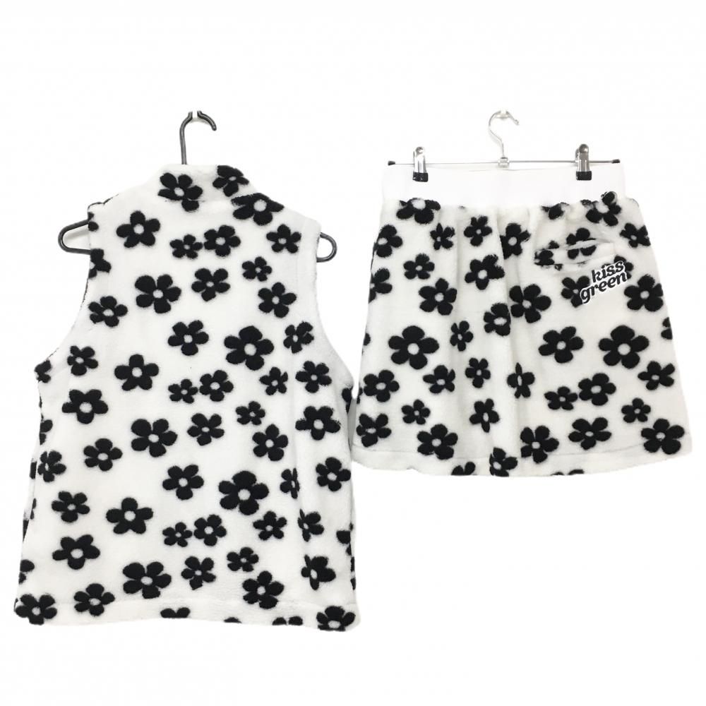 キスオンザグリーン ボアセットアップ ベスト×スカート 白×黒 フラワー総柄 レディース 3 L ゴルフウェア kiss on the green