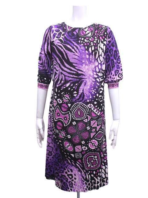 LEONARD FASHION レオナール ワンピース レディース 総柄 5分袖 サイズ38 ウール シルク ＿S08＿セルモアから ＿s-0423-r08