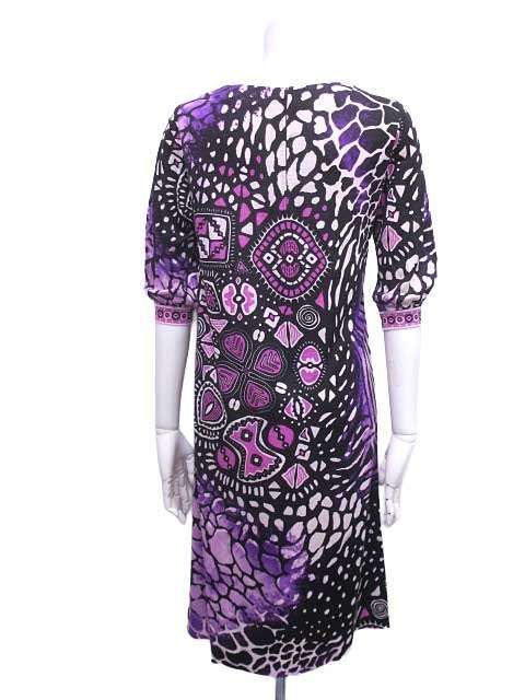 LEONARD FASHION レオナール ワンピース レディース 総柄 5分袖 サイズ38 ウール シルク 日本製_S08_セルモアから _s-0423-r08