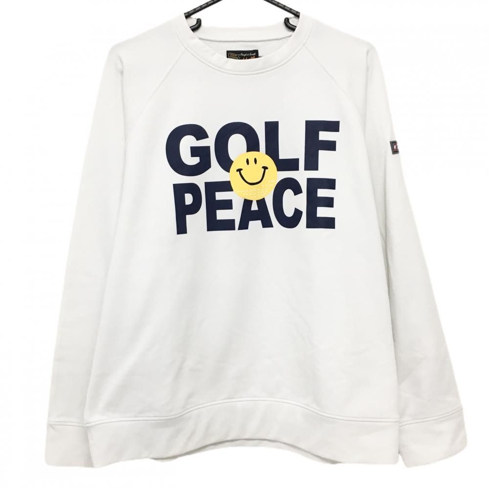 ラフアンドスウェル トレーナー 白×ネイビー 裏起毛 ニコちゃん スマイル メンズ XL ゴルフウェア rough＆swell