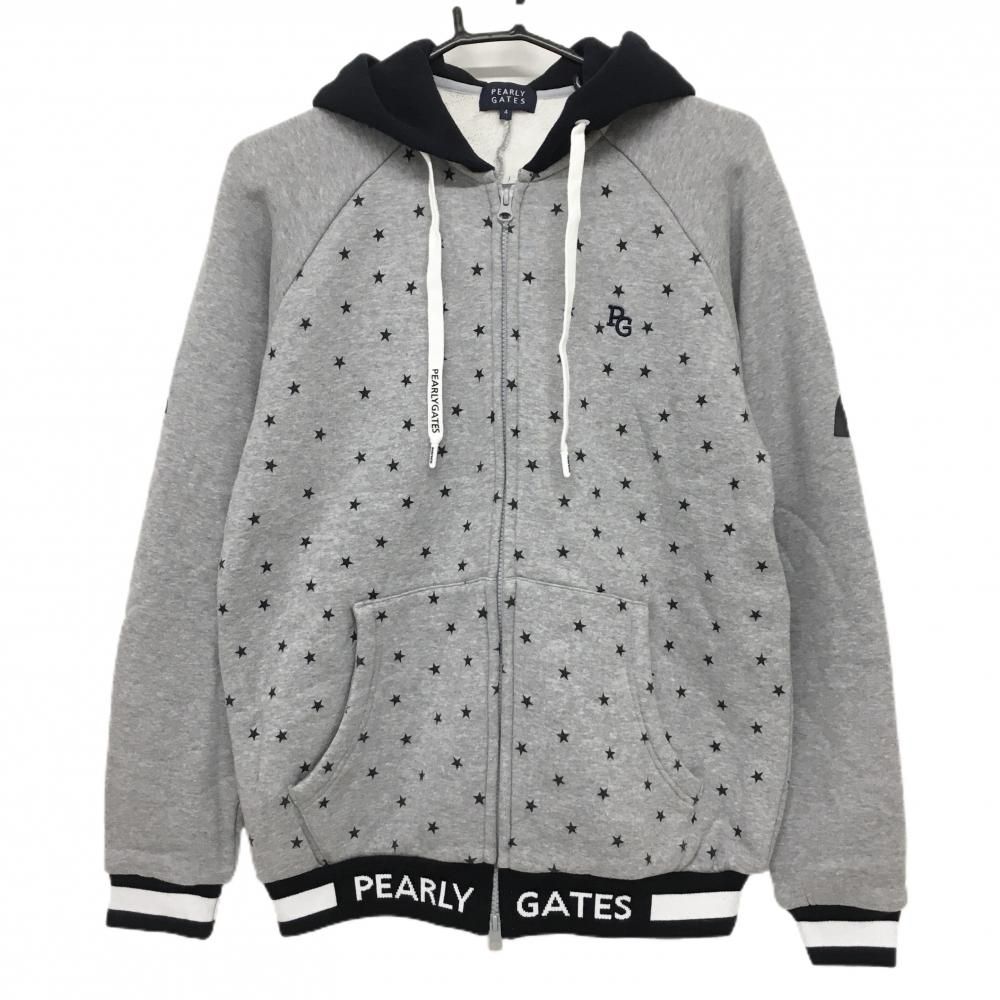 パーリーゲイツ スウェットパーカー グレー×黒 身頃星柄 裏起毛 メンズ 4 M ゴルフウェア PEARLY GATES