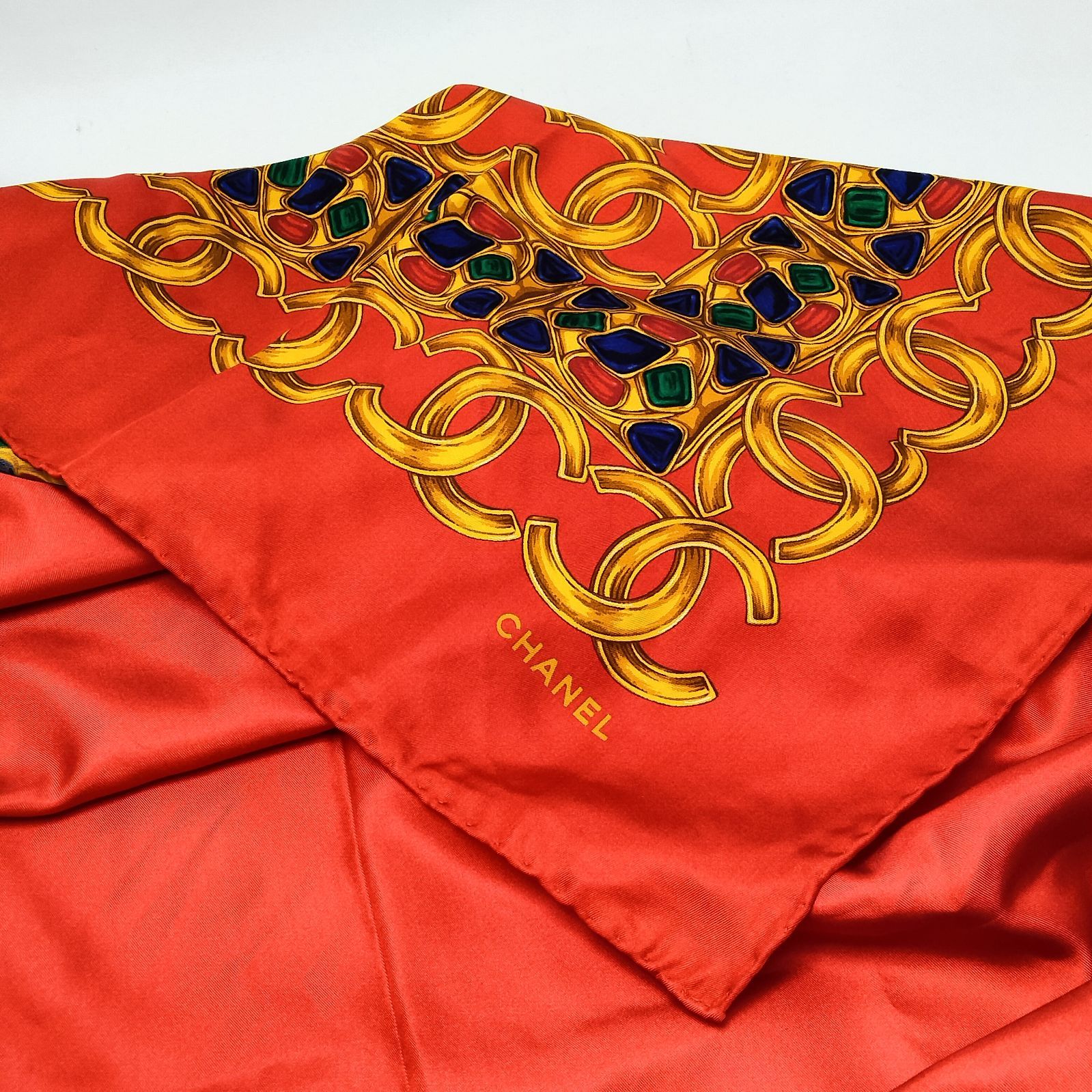 ✨️CHANEL✨️シャネル ココマーク シルク レッド 大判スカーフ