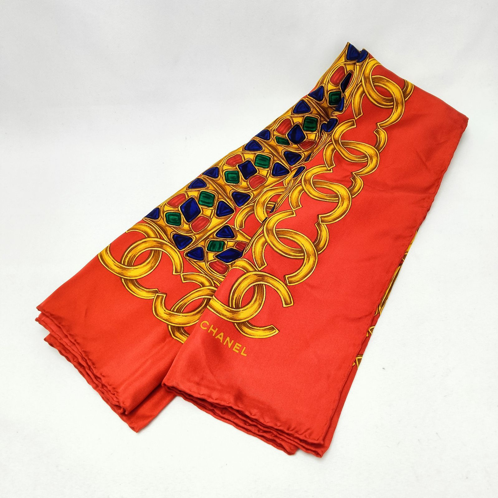 ✨️CHANEL✨️シャネル ココマーク シルク レッド 大判スカーフ