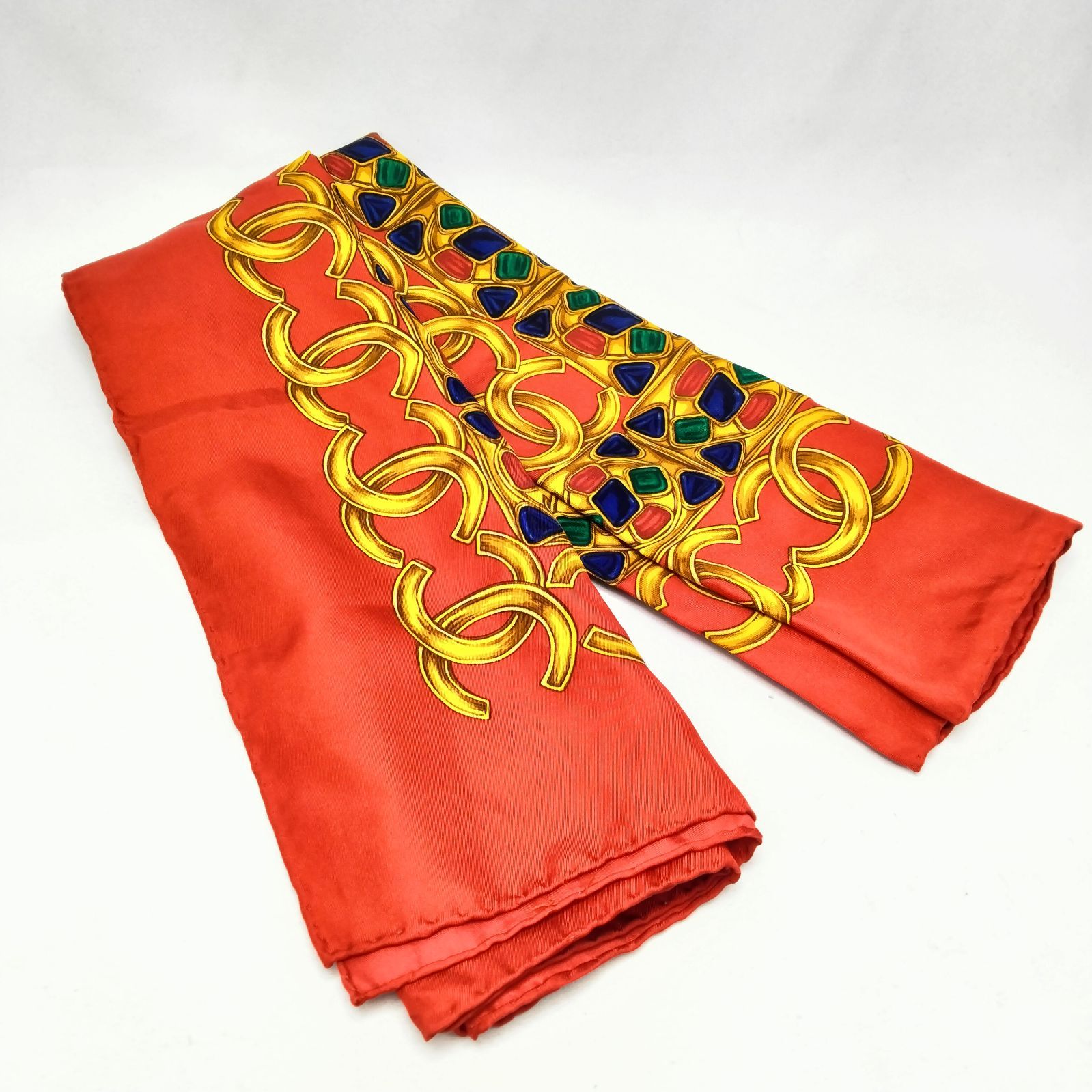 ✨️CHANEL✨️シャネル ココマーク シルク レッド 大判スカーフ