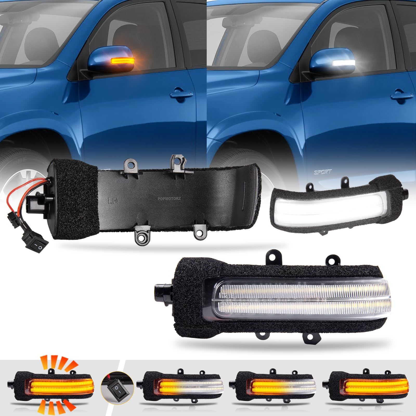 POPMOTORZ 20系 アルファード 20系 ヴェルファイア 対応 LED ドアミラーシーケンシャル ウインカー 流れる 全点滅 切替 ホワイトディライト機能付き 車検 対応