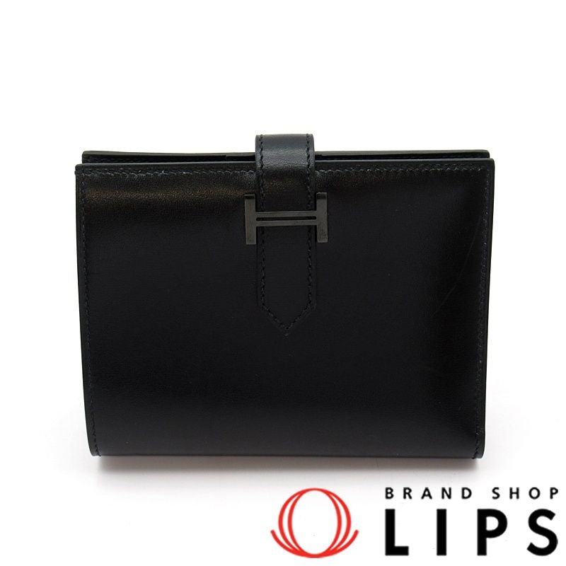 エルメス ベアン コンパクト ソーブラック ボックスカーフ レディース ブラック