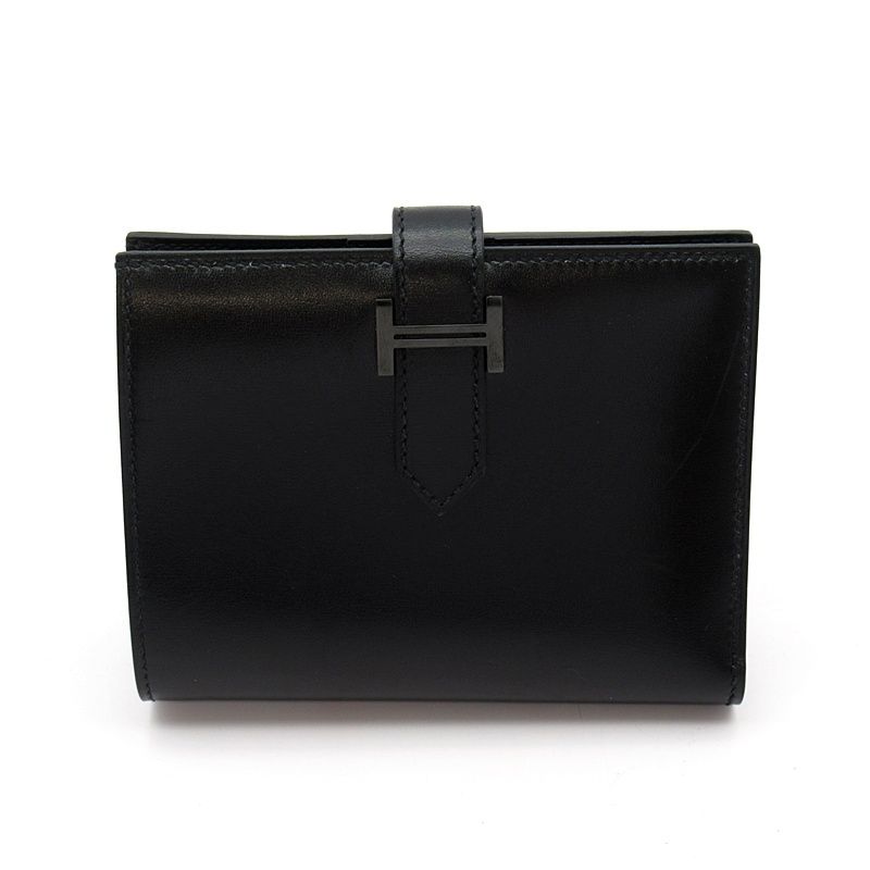 エルメス ベアン コンパクト ソーブラック ボックスカーフ レディース ブラック