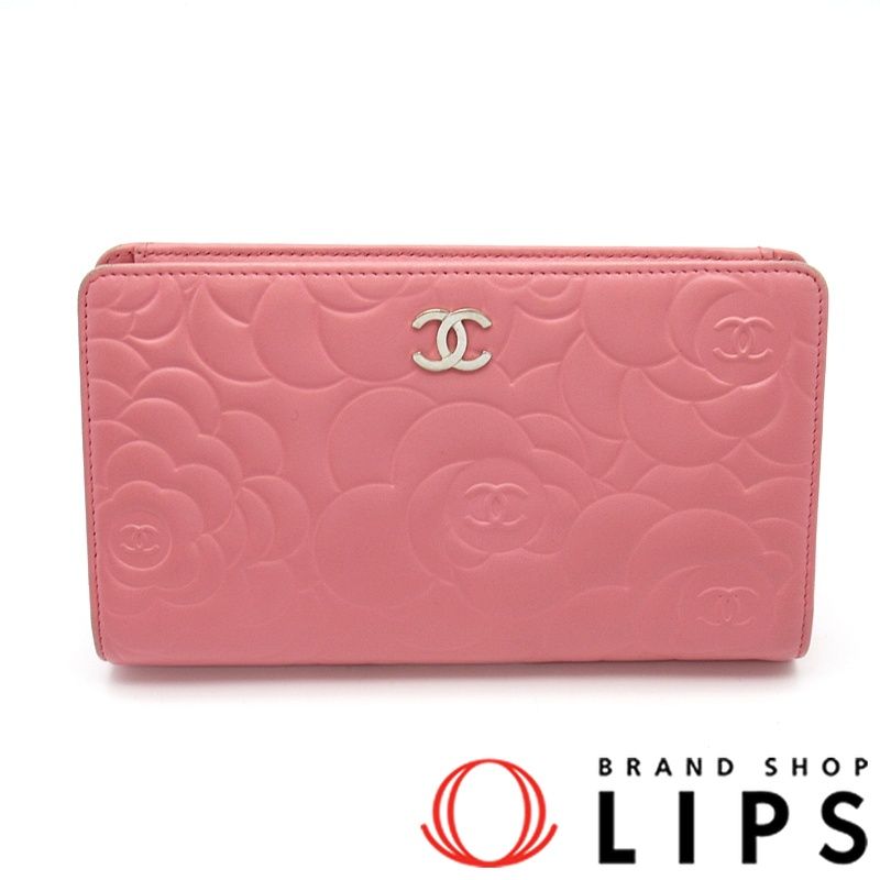 シャネル カメリア 2つ折長財布 A36544 ラムスキン レディース ピンク