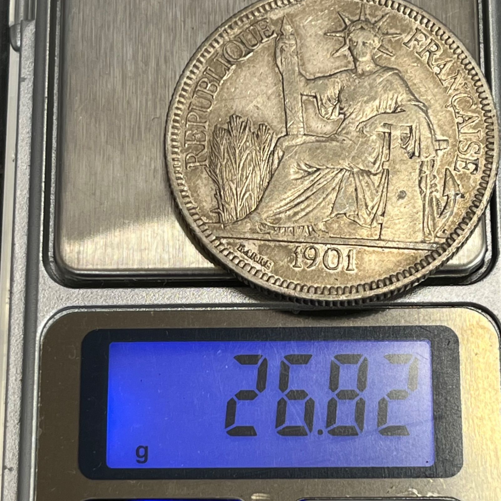 銀貨】1901年 フランス領インドシナ 1ピアストル銀貨／アジア貿易を