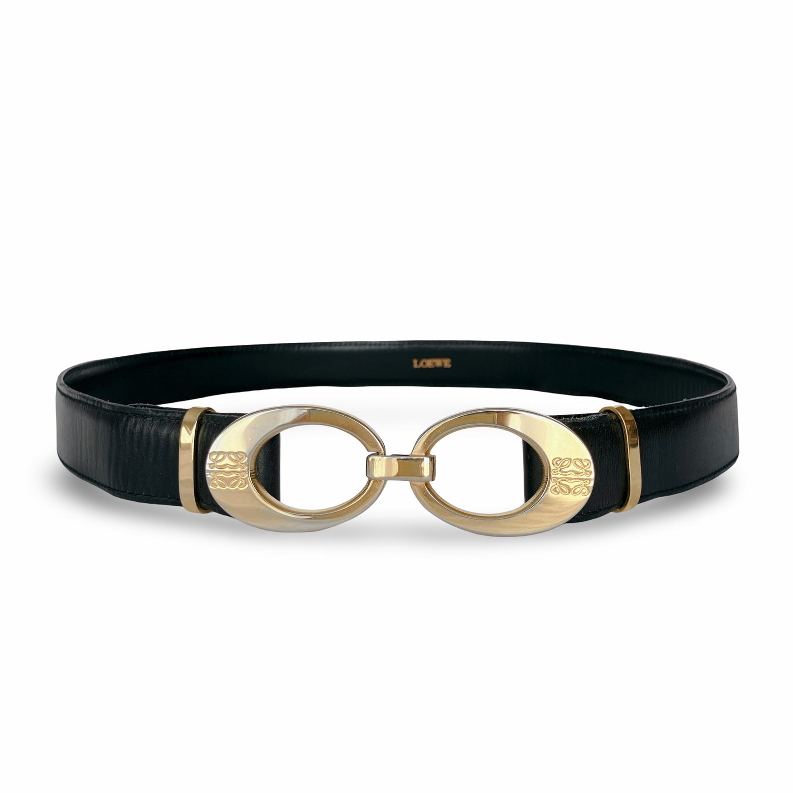 LOEWE ロエベ アナグラム サークルバックル レザー ベルト ブラック 