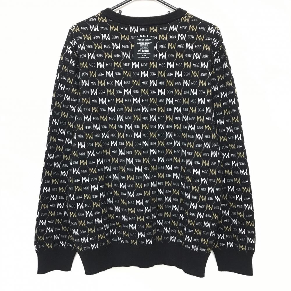 マスターバニー セーター 黒×白×ベージュ ロゴ総柄 ウール混 メンズ 6 XL ゴルフウェア 2025年モデル MASTER BUNNY EDITION