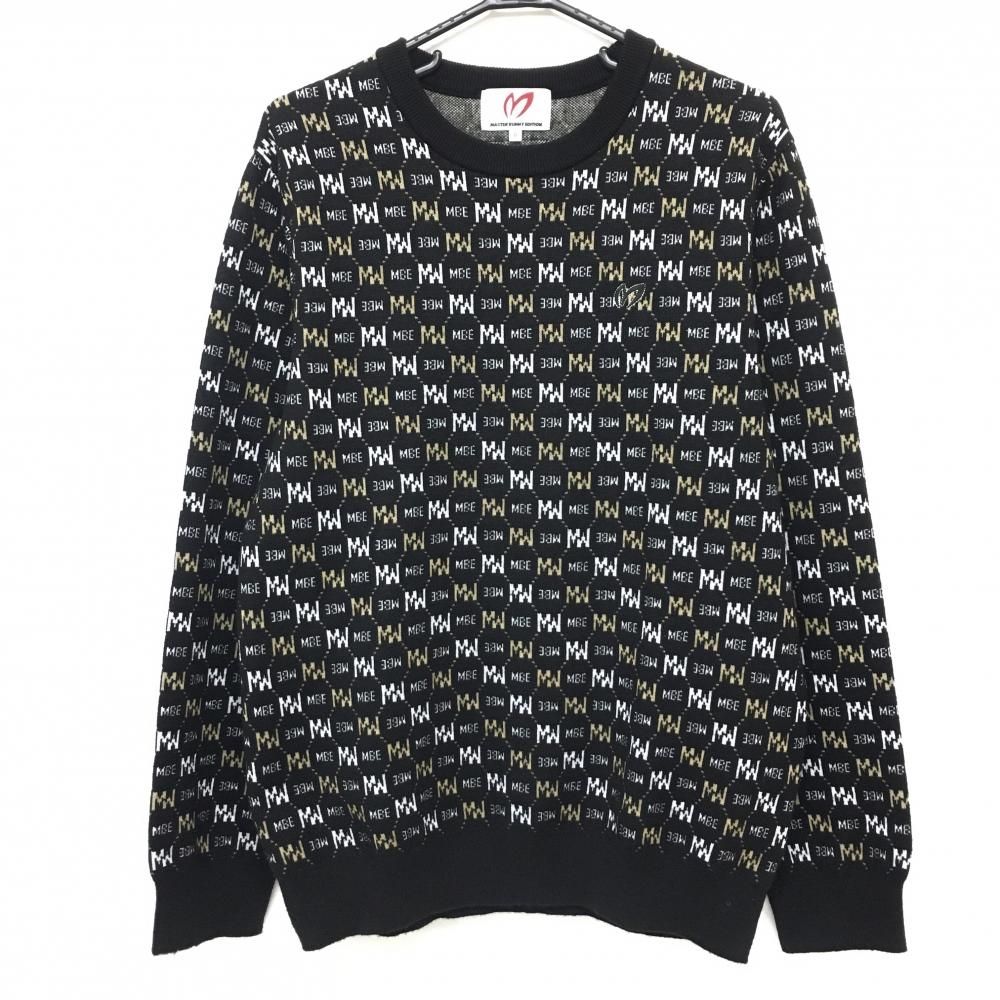 マスターバニー セーター 黒×白×ベージュ ロゴ総柄 ウール混 メンズ 6 XL ゴルフウェア 2025年モデル MASTER BUNNY EDITION