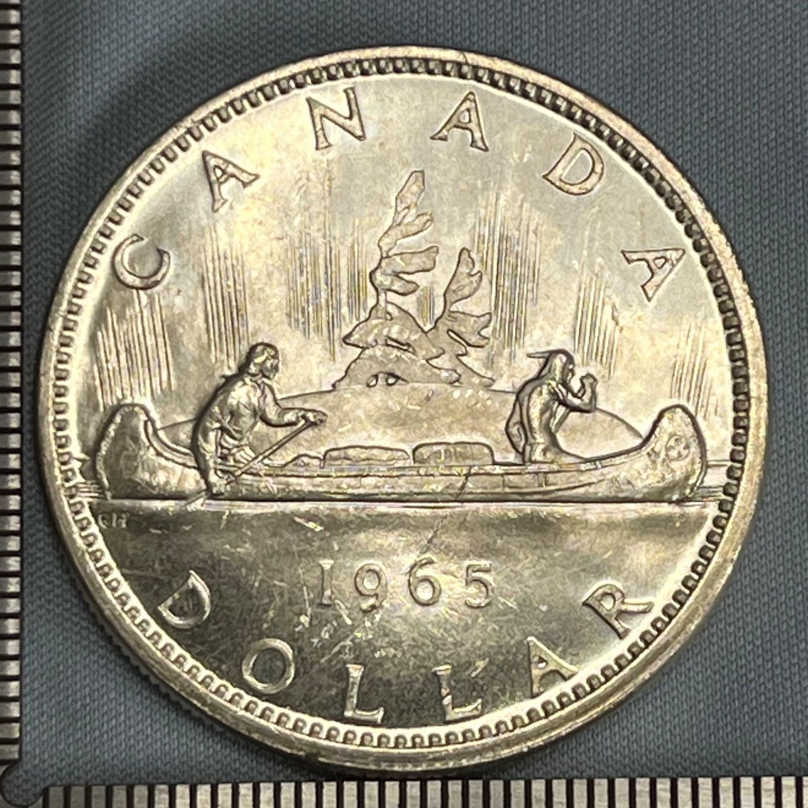 銀貨】1965年 カナダ 1ドル銀貨 エリザベス2世／Voyageur カヌー