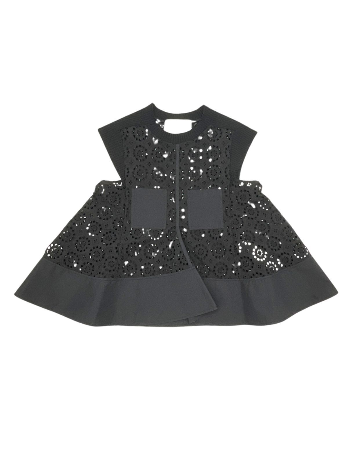 XS 3.1 Phillip Lim3.1フィリップリム リブ切り替えパンチングノースリーブブラウス XS ブラック げ交渉