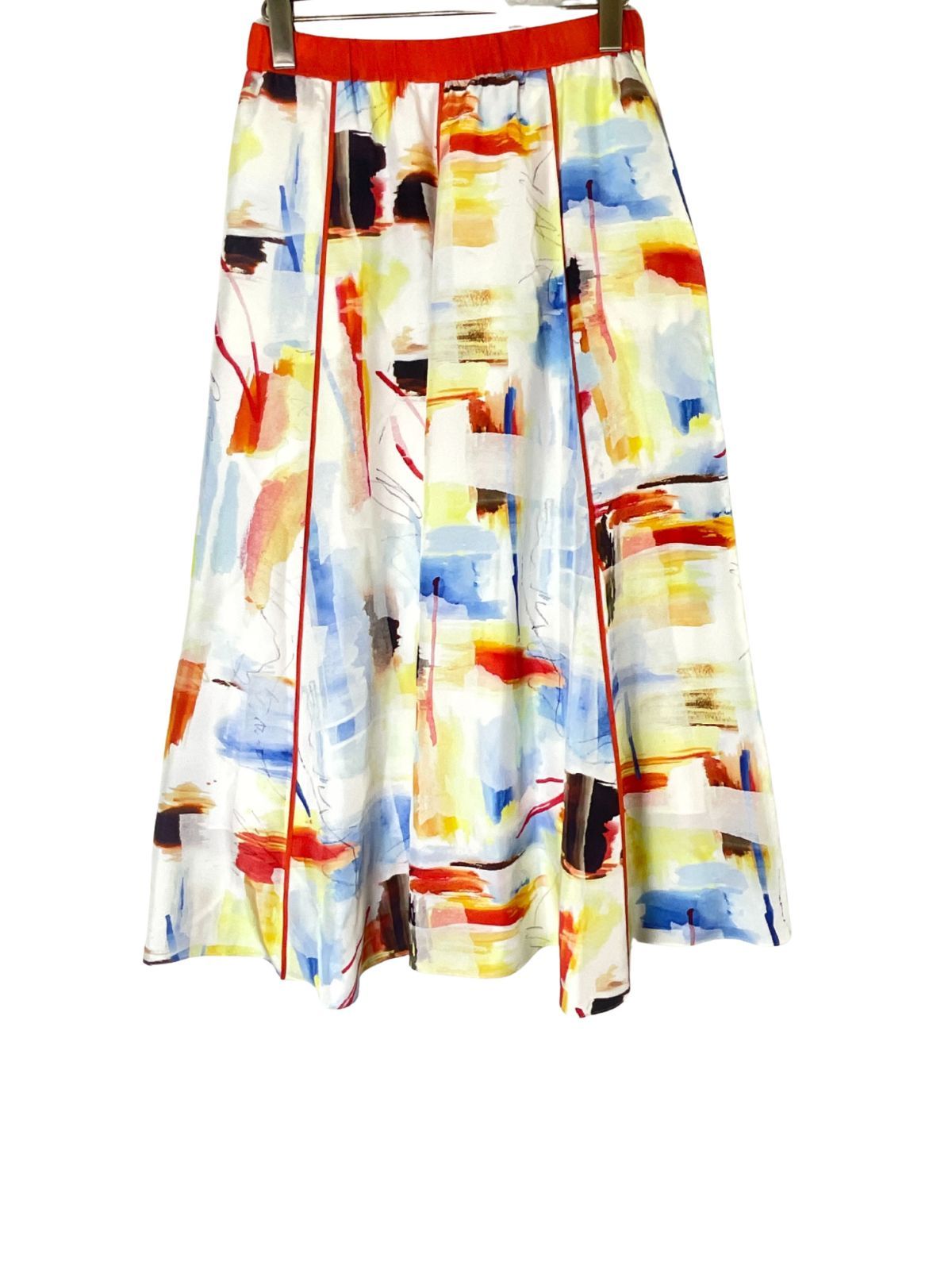 36 CYCLASシクラス シルク総柄ドローイングスカート 36 オレンジマルチ げ交渉