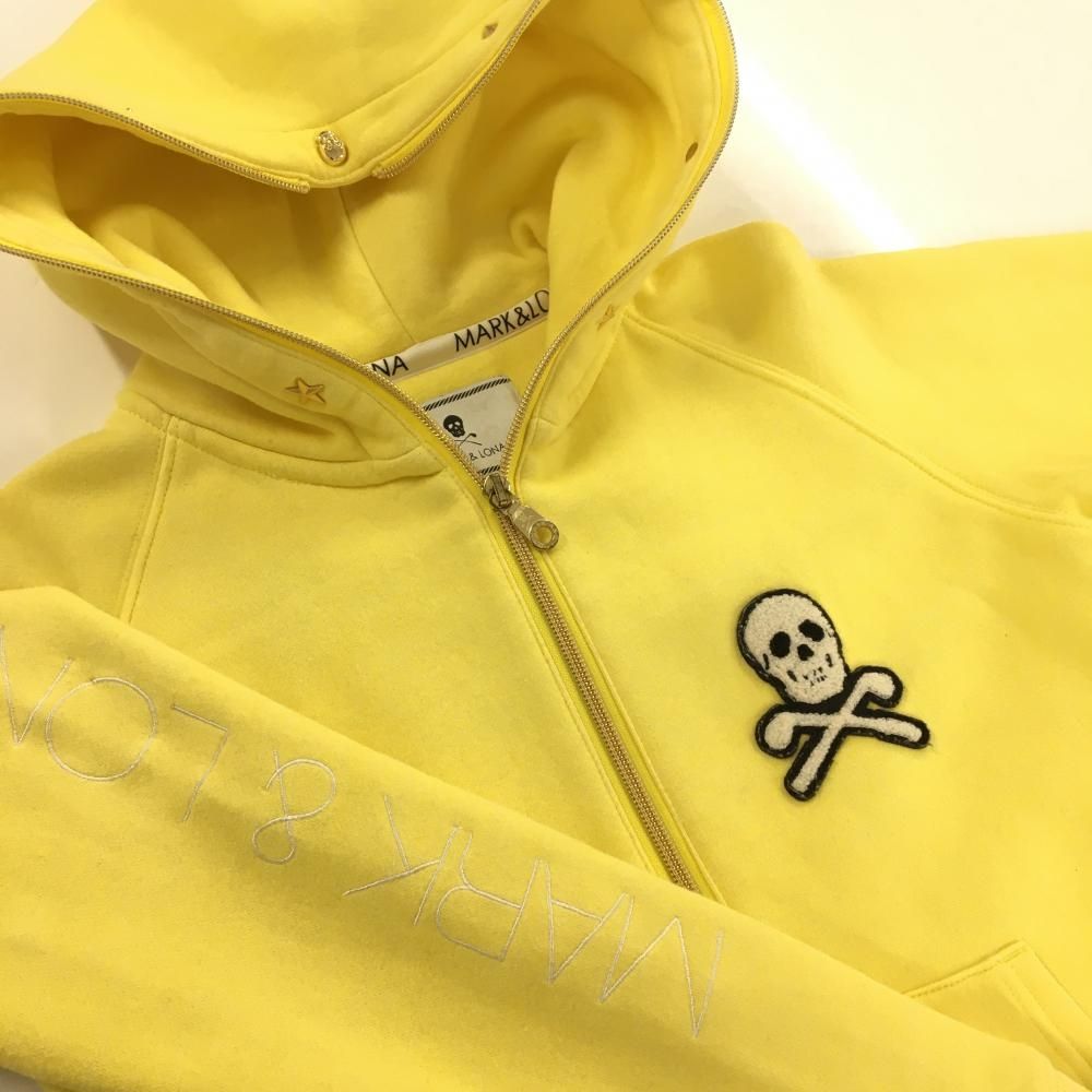 マークアンドロナ ジップパーカー イエロー×白 フード部分スタッズ 裏起毛 レディース M ゴルフウェア MARK＆LONA LLC-HASEGAWATOSO_COM