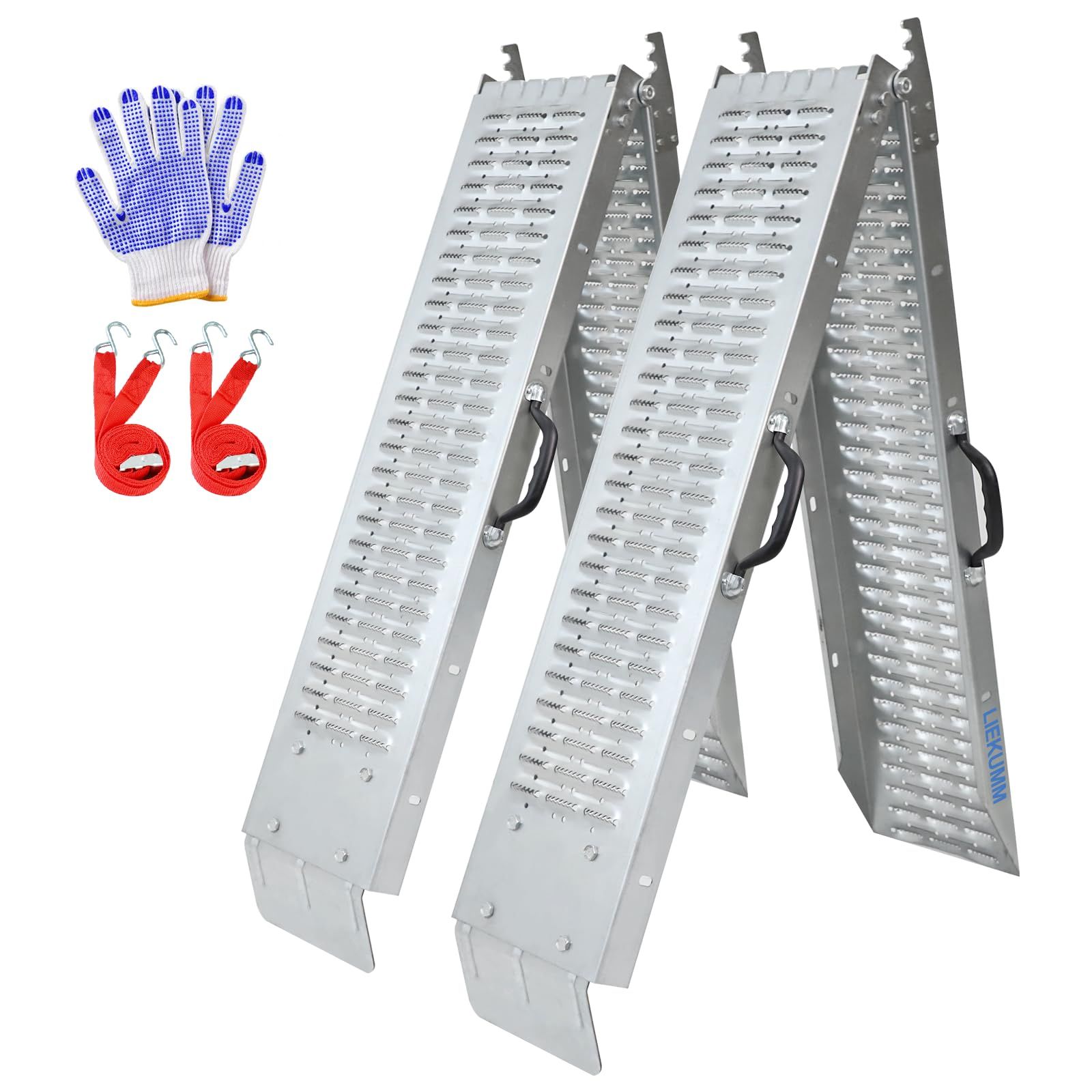 LIEKUMM ラダーレール 長さ188cm 折畳み バイクスロープ 耐荷重400kg バイクラダーレール 手袋付き 貨物運搬 バイク積載用スロープ トラックローディング スチール製 二本セット