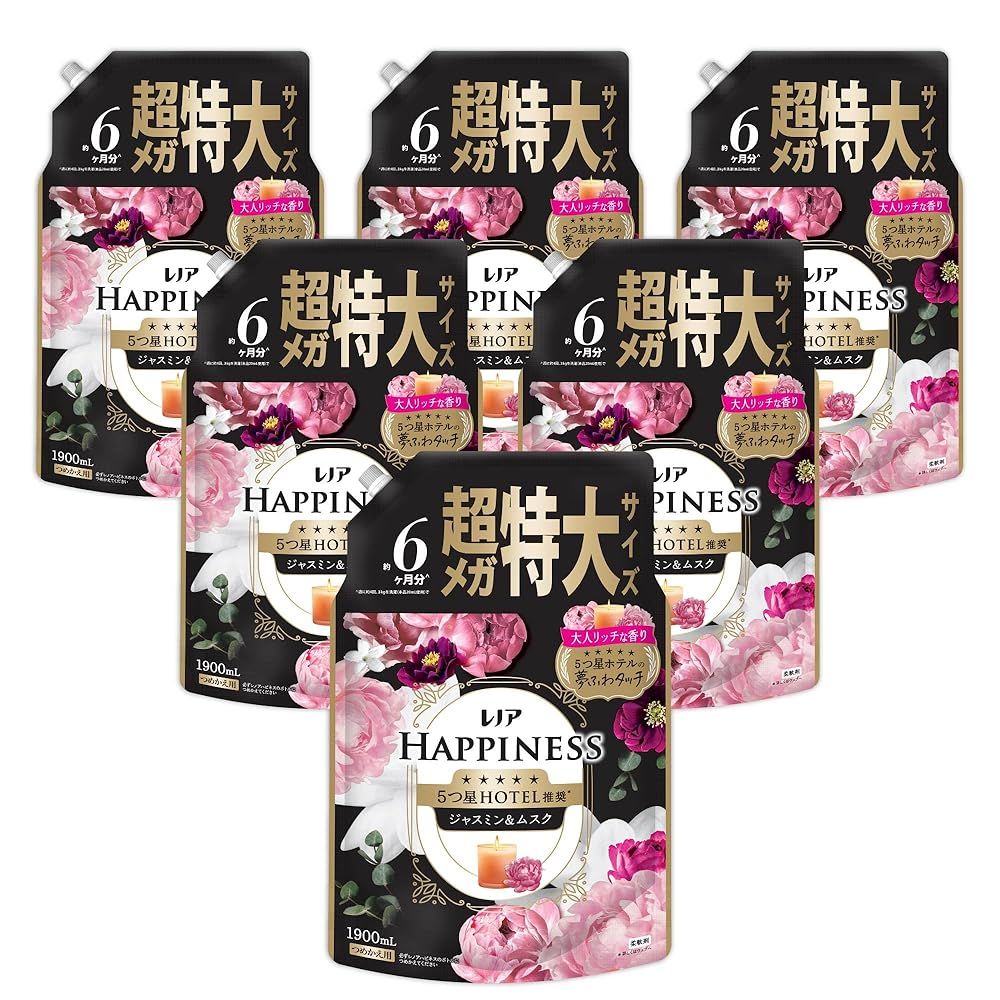 レノア ハピネス 夢ふわタッチ 柔軟剤 ジャスミン＆ムスクの香り 詰め替え 1900 mL 6袋 大容量 ケース品