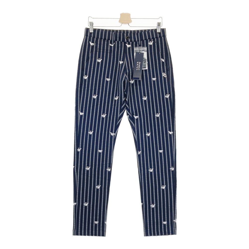 サイズ 4 PEARLY GATES パーリーゲイツ 053-1231707 ストレッチパンツ シアサッカー クジラ刺繍×ストライプ柄 ネイビー系 240101475248 ゴルフウェア メンズ ストスト