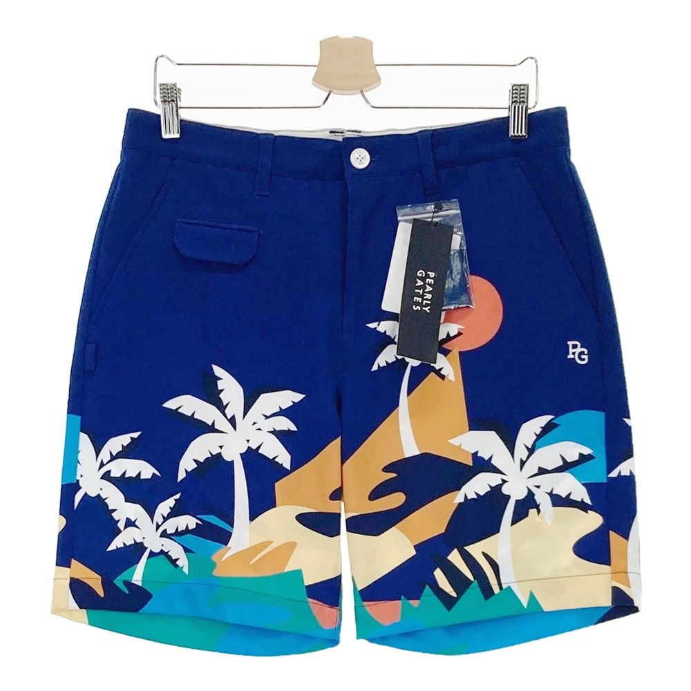 サイズ 5 PEARLY GATES パーリーゲイツ 053-1232705 ハーフパンツ ヤシの木プリント ブルー系 240101475254 ゴルフウェア メンズ ストスト