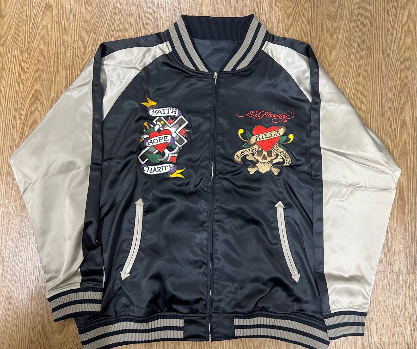 |スカジャン ブラックxベージュ